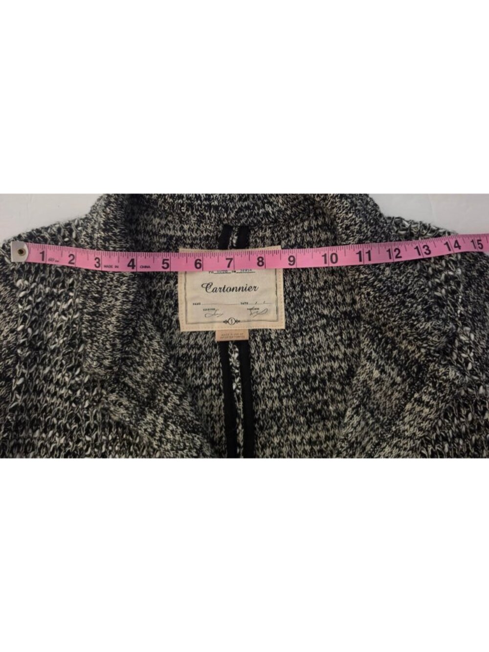 Anthropologie Cartonnier Sweater Jacket Sz Small Black White Marled Knit Zip Poc - Picture 7 of 10